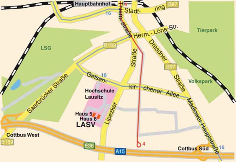 Anfahrtsskizze für den Standort des LASV in Cottbus