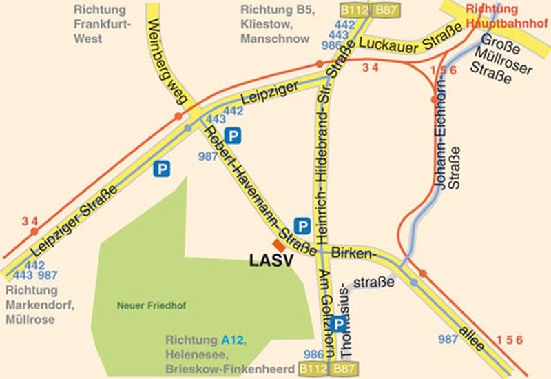 Anfahrtsskizze für den Standort des LASV in Frankfurt (Oder)