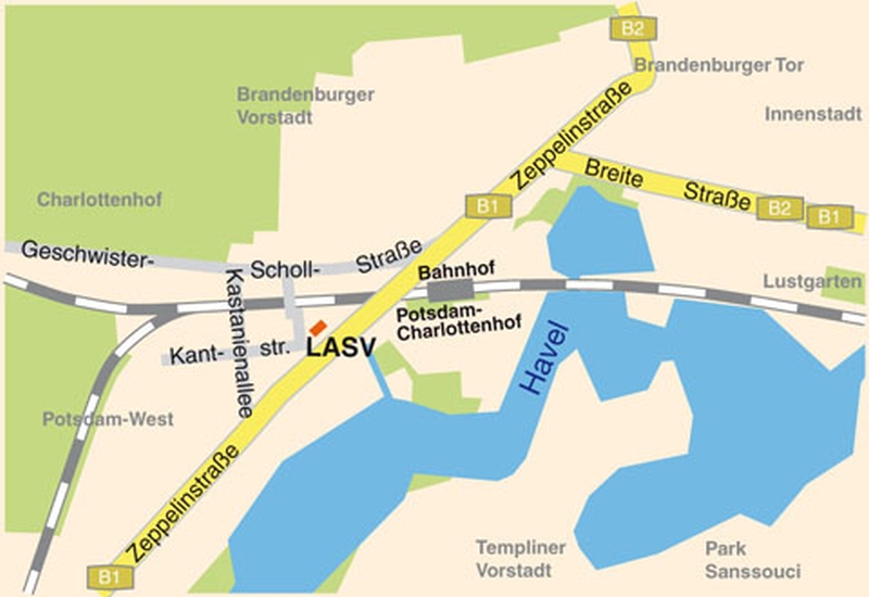 Anfahrtsskizze für den Standort des LASV in Potsdam