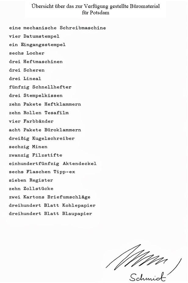 Auflistung von Bueromaterial