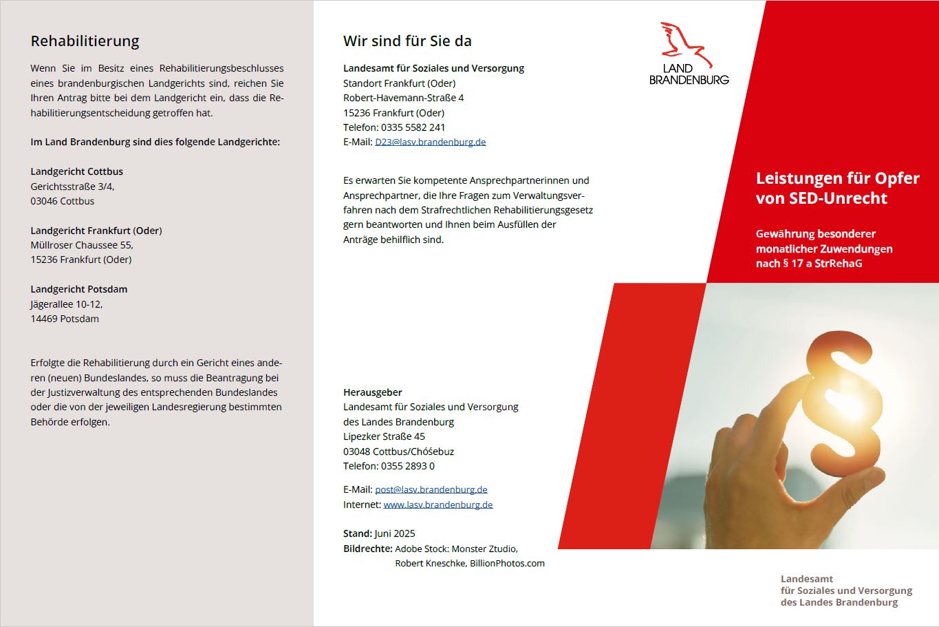 Bild vergrößern (Bild: Vorschaubild - Flyer - Leistungen für Opfer von SED Unrecht)