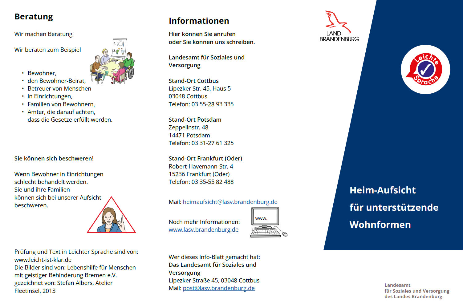 Bild vergrößern (Bild: Flyer Leichte Sprache - Heim-Aufsicht für unterstützende Wohnformen)
