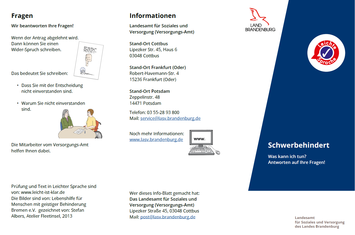 Bild vergrößern (Bild: Flyer - Schwerbehindert - Was kann ich tun - Antworten auf Ihre Fragen - Leichte Sprache-001.jpg)